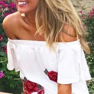 Off the shoulder white mini dress